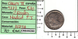 CRBAN280 MONEDA ESPAÑA 2 REALES 1777 CARLOS III - Autres & Non Classés