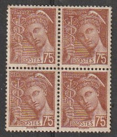 FRANCE 1938 -  N° 416A - 75c MERCURE BLOC DE 4 COTE 38€ NEUF ** TB - Unused Stamps