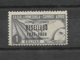 VENEZUELA 1937 RESELLADO 1937 1938 OVERPRINTED IN BLACK SURCHARGED SC C70 MLH - Venezuela