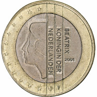 Pays-Bas, Beatrix, 2 Euro, 2001, Utrecht, Planchet Error Struck On 1 Euro, SPL - Errors And Oddities