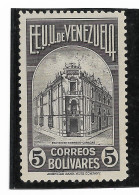 VENEZUELA 1938 POSTAL BUILDING 5 BOL GRAY BLACK ARCHITECTURE MINT HINGED MI 249 - Venezuela