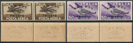 AMG-FTT 1948 POSTA AEREA L. 25 50 CONVEGNO FILATELICO TRIESTE SOPRASTAMPATI 'AMG-FTT' COLLA BICOLORE - SASSONE PA18/9 - Airmail