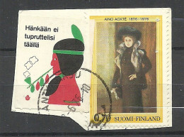 FINLAND FINNLAND 1976 Singer Aino Ackte Art Painting Kunst O On Piece + Vignette Indian Indianer - Used Stamps