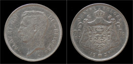 Belgium Albert I 20 Frank (4belga) 1931FR-pos A - 20 Francs & 4 Belgas