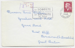 FRANCE CHEFFER 40C SEUL LETTRE VERSAILLES 1969 POUR ANGLETERRE GRIFFE T DE TAXE 60/70 - 1967-1970 Marianne Of Cheffer