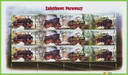 Voyo POLAND Historic Steam Locomotives 2002 Mi # 3997-4000  ** MINT Sheetlet  Railway - Hojas Completas