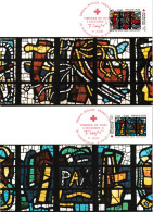 France 1981 Y&T 2175 Et 2176. Croix-Rouge. Vitraux De Fernand Léger Du Sacré-Cœur D'Audincourt, Doubs . 2 Cartes Maximum - Glas & Fenster