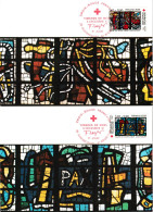 France 1981 Y&T 2175 Et 2176. Croix-Rouge. Vitraux De Fernand Léger Du Sacré-Cœur D'Audincourt, Doubs . 2 Cartes Maximum - Vidrios Y Vitrales