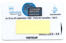 Carte Salon Badge FORUM MESURE 1992 Card FRANCE Karte (F 610) - Ausstellungskarten