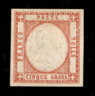 Antichi Stati Italiani - Napoli - 1861 - 5 Grana (21) Con Doppia Effigie - Gomma Originale Con Traccia Di Linguella - Mo - Altri & Non Classificati