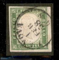 Antichi Stati Italiani - Sardegna - 1858 - 5 Cent Verde Giallo Chiaro (13Af) - Genova 1.2.58 - Altri & Non Classificati