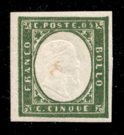 Antichi Stati Italiani - Sardegna - 1862 - 5 Cent (13Dc - Verde Olivastro) - Gomma Integra - Piccolo Trasudo Oleoso Al C - Otros & Sin Clasificación