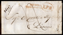 Antichi Stati Italiani - Sardegna - Genova Corso Particolare + V.P.M. - Lettera Per Livorno Del 11.10.1851 - Otros & Sin Clasificación