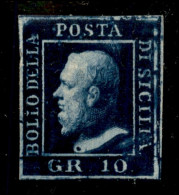 Antichi Stati Italiani - Sicilia - 1859 - 10 Grana Indaco (12b) - Gomma Originale Con Forte Linguella Al Retro - Cert. R - Altri & Non Classificati