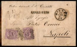 Regno - Vittorio Emanuele II - Busta Assicurata Lire 300 Gr. 20 Affrancata Con Due 60 Cent (21) - Da Milano Per Napoli D - Andere & Zonder Classificatie