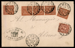 Regno - Umberto I - Cinque 2 Cent (15) + 10 Cent (38) In Uso Misto Su Piego Da Cortemaggiore A Alseno Del 14.11.1890 - Otros & Sin Clasificación