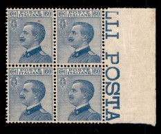 Regno - Vittorio Emanuele III - 1923 - 60 Cent Michetti (157) - Quartina Bordo Di Foglio - Ottimamente Centrata - Gomma  - Otros & Sin Clasificación