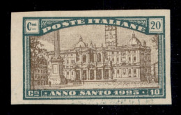 Regno - Vittorio Emanuele III - 1925 - 20 Cent Anno Santo (169c) Non Dentellato - Gomma Integra - Andere & Zonder Classificatie