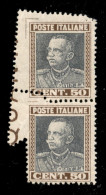 Regno - Vittorio Emanuele III - 1927 - Effigie Coppia Verticale 50 Cent Con Dentellatura Obliqua Dovuta A Piega Di Carta - Otros & Sin Clasificación