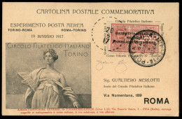 Regno - Posta Aerea - 1917 (20 Maggio) - Torino Roma - Cartolina Speciale Con I Due Annulli Seghettato E Timbro (798a) - - Other & Unclassified