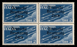 Occupazioni Straniere Di Territori Italiani - Occupazione Tedesca - Zara - 1943 - 2 Lire (6 Aerea) In Quartina (pos. 26/ - Andere & Zonder Classificatie