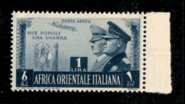 Colonie - Africa Orientale Italiana - 1941 - 1 Lira Fratellanza D'armi (20 - Aerea) - Bordo Foglio - Gomma Integra - Otros & Sin Clasificación