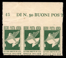 Colonie - Africa Orientale Italiana - 1941 - Verde Giallo (1) - Striscia Di Tre Bordo Foglio - Senza Gomma - Sonstige & Ohne Zuordnung