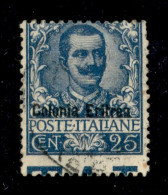 Colonie - Eritrea - 1903 - 25 Cent Floreale (24 Varietà) Usato - Dentellatura Orizzontale Spostata In Basso (con Parte D - Other & Unclassified