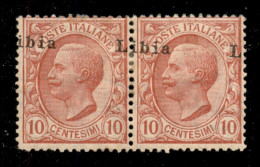 Colonie - Libia - 1912 - 10 Cent Leoni (4 Varietà Lb) - Coppia Orizzontale Con Soprastampa In Alto Obliqua A Cavallo (ib - Other & Unclassified