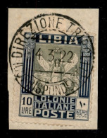 Colonie - Libia - 1921 - 10 Lire Pittorica (32a) Dentellato 14x13 - Usato Su Frammento Della Direzione Tripoli (Corrispo - Otros & Sin Clasificación