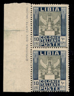 Colonie - Libia - 10 Lire Pittorica (32a Varietà X) Dentellato 14x13 1/4 - Senza Filigrana - Coppia Verticale Bordo Fogl - Autres & Non Classés