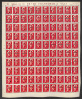 C.L.N. - Mantova - 1945 - 2 Lire + 6 (8) - Intero Foglio Di 100 Con Soprastampe Oblique (non Catalogate) E Tutti Gli Err - Otros & Sin Clasificación