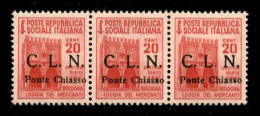 C.L.N. - Ponte Chiasso - 1945 - 20 Cent (3ba + 3 + 3bb) - Striscia Orizzontale Di 3 - C Punto Piccolo (a Sinistra) + L P - Autres & Non Classés
