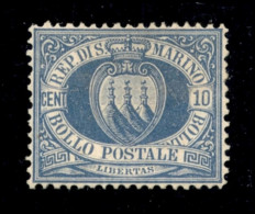 San Marino - 1877 - 10 Cent (3) - Gomma Originale (parziale) - Ottimamente Centrato - Cert AG - Other & Unclassified