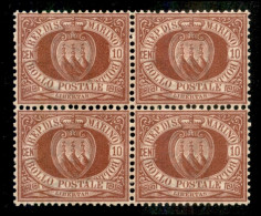 San Marino - 1889 - 10 Cent Stemma (28) In Quartina - Ottimamente Centrato - Gomma Integra - Otros & Sin Clasificación