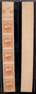 San Marino - Saggi - 1916 - 10 Cent + 5 Croce Rossa (50B CEI) - Striscia Verticale Di Cinque Bordo Foglio Dentellata In  - Other & Unclassified
