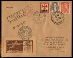 Europa - Francia - 1946 (12/14 Ottobre) - Nice Grimaldi/Aeroclub - Due Buste Speciali - Andere & Zonder Classificatie