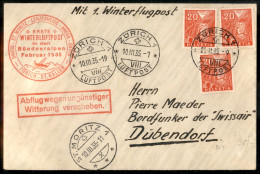 Europa - Svizzera - 1935 (25 Febbraio/10 Marzo) - Zurigo St. Moritz Zurigo - Muller 381 - Aerogramma Per Dubendorf - Sonstige & Ohne Zuordnung