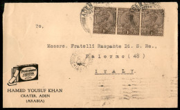 Oltremare - Aden - Feen A Mint Laxative - Busta Pubblicitaria Per Palermo Del 4.2.1931 (India 102 Striscia Di 3) - Altri & Non Classificati