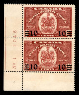 Oltremare - Canada - 1939 - Coppia Del 10 Cent Su 20 Espresso (212) Con Angolo Di Foglio Numerato - Gomma Originale (int - Other & Unclassified