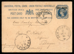 Oltremare - India - India Britannica - Sea Post Office - Cartolina Postale Da Mangalore A Tubingen Del 24.8.1893 - Andere & Zonder Classificatie