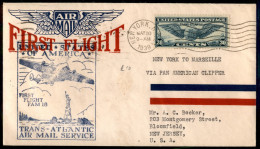 Oltremare - Stati Uniti D'America - 1939 (20 Maggio) - New York Marsiglia (Bloomfield) - Primo Volo F.a.m. 18 - Sonstige & Ohne Zuordnung