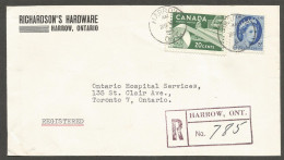 1959 Hardware Corner Card Cover Registered 25c Paper/Wilding CDS Harrow Ontario - Historia Postale