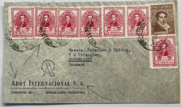 ARGENTINA 1945, COVER USED TO DENMARK, ADVERTISING ADOT INTERNATIONAL, SAN MARTIN MULTI 8 STAMP, BUENOS AIRES CITY CANCE - Briefe U. Dokumente