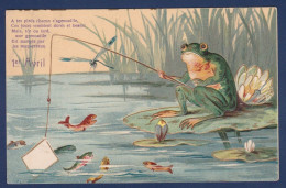 CPA Grenouille Frog Position Humaine Circulé Gaufrée Embossed Poisson D'avril - Fish & Shellfish