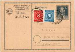 ALLEMAGNE ZONE AAS ENTIER CARTE12 Pf AVEC COMPLEMENT OBLITERE ROSENHEIM POUR LA FRANCE CENSURE - Postal  Stationery