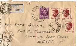 AUSTRALIE AFFRANCHISSEMENT COMBINE SUR LETTRE RECOMMANDEE OBLITERE KINGSTON 1949 POUR L'EGYPTE CENSURE EGYPTIENNE - Brieven En Documenten