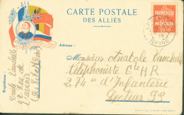 Guerre 14 Carte Postale Des Alliés Drapeaux Franchise Militaire Fausse Semeuse CP FM Le Droit Vaincra La Force - Guerra De 1914-18