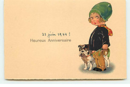 N°17647 - Heureux Anniversaire - Fillette Tenant En Laisse Un Bouledogue - Geburtstag