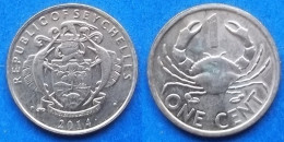 SEYCHELLES - 1 Cent 2014 "Mud Crab" KM# 46.3 Republic (1976) - Edelweiss Coins - Seychellen